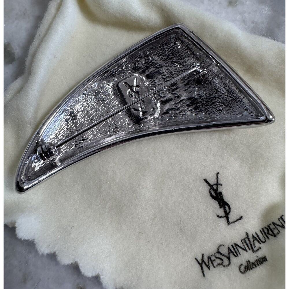 Auth Yves YSL Saint Laurent Silver Textured Brooch Large - Picture 3 of 8